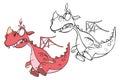 Vector Illustration of a Cute Cartoon Character Dragon for you Design and Computer Game. Coloring Book Outline Set Royalty Free Stock Photo